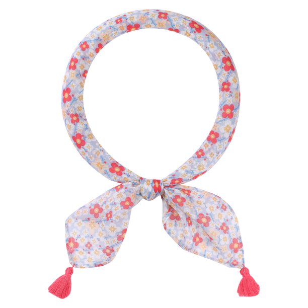 INSPIRE CHIC Bufandas Cuadradas con Estampado Floral para Mujer, 23.6X23.6" Flores Borla Gasa Pañuelo Cuello Flor-3-Azul