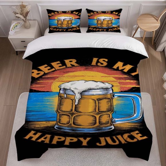 Beer Source of Happiness Printed Duvet Cover Set Theme Bedding 3pcs Set Duvet Cover Pillowcase Set
