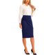 thumbnail image 2 of INSPIRE CHIC Falda lápiz fruncida de cintura alta para mujer con detalle de lazo y abertura trasera, falda ajustada midi azul oscuro L, 2 of 6