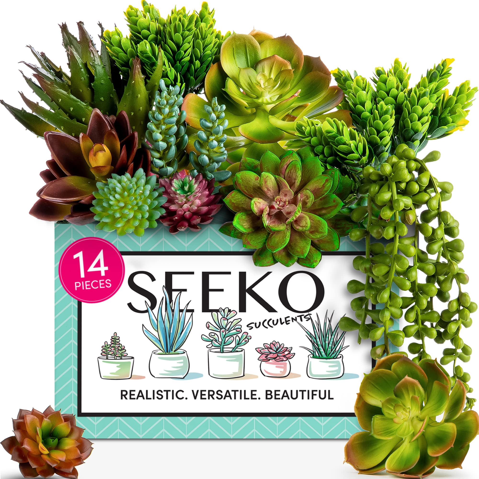 Seeko Succulents - Suculentas Artificiales Seeko Suculentas, 14 Unidades, Varias De Imitación