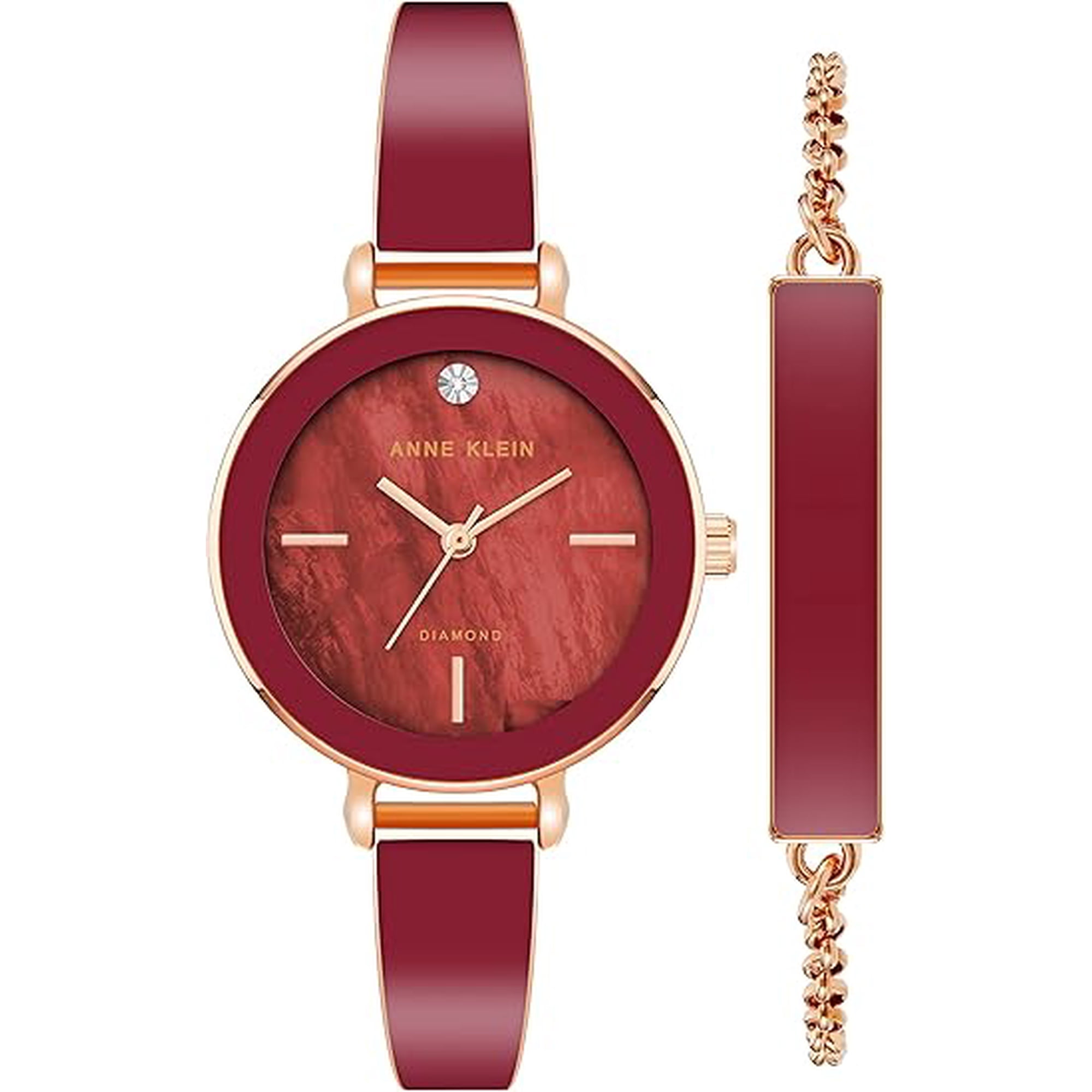 Reloj Análogo Anne Klein Brazalete Burdeos Y Oro Rosa Mujer