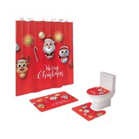 Teng Fei - Set 4 Piezas Cortina De Baño Y Alfombras Diseño Navideño Tf06