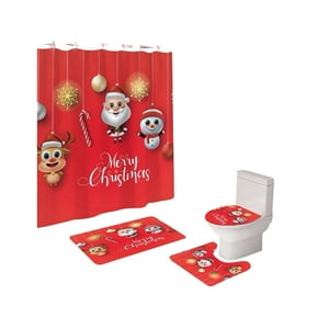 Teng Fei - Pack 4 Piezas Cortina De Baño Y Alfombras Diseño Navideño Tf06