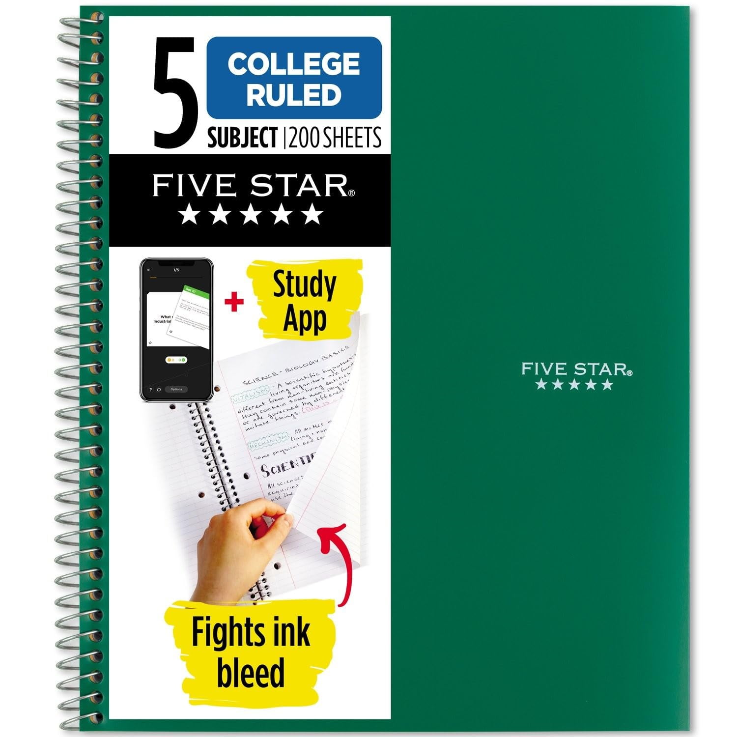 Cuaderno Five Star Spiral, 5 Asignaturas, A Rayas Universitarias, 200 Hojas