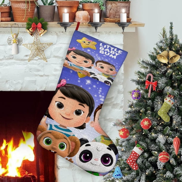 Little Baby Bum Tema: Calcetines de Navidad, fino lino blanco para colgar en escaleras y chimenea, decoración navideña para el hogar, regalo de Navidad.54cm×38cm