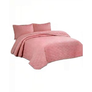 Genérico - Cubrecama Con Detalles De Pompones 2 Plazas Color Rosado Oscuro