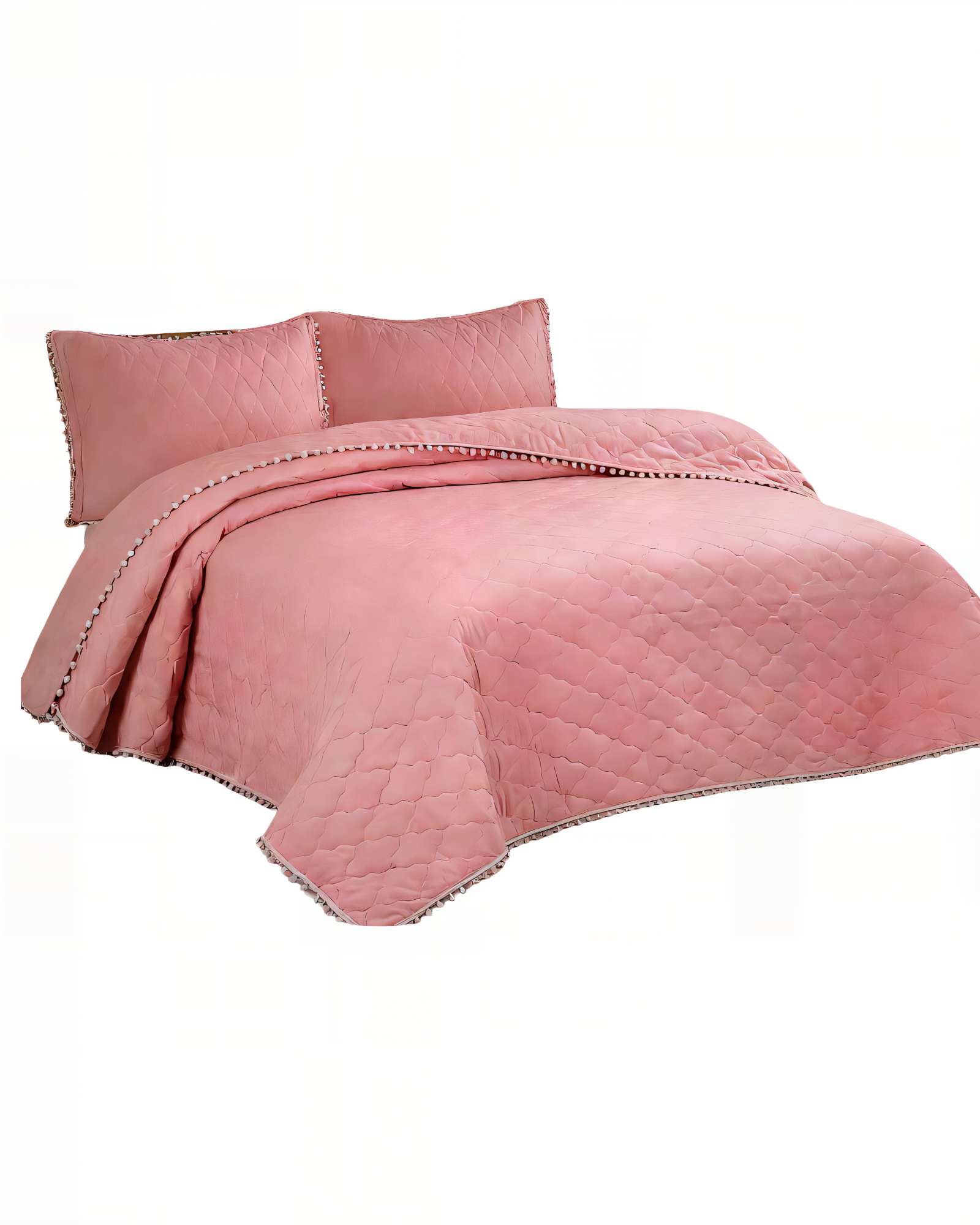 Genérico - Cubrecama Con Detalles De Pompones 2 Plazas Color Rosado Oscuro