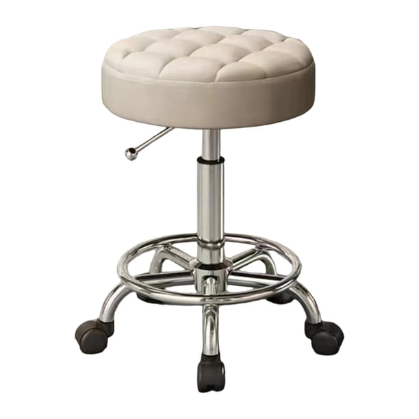 Taburete de salón giratorio ajustable con reposapiés de 45 cm a 58 cm con elevación de gas hidráulica redonda con ruedas para guitarristas, resistente Beige