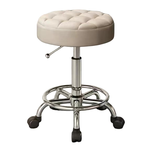Taburete de salón giratorio ajustable con reposapiés de 45 cm a 58 cm con elevación de gas hidráulica redonda con ruedas para guitarristas, resistente Beige