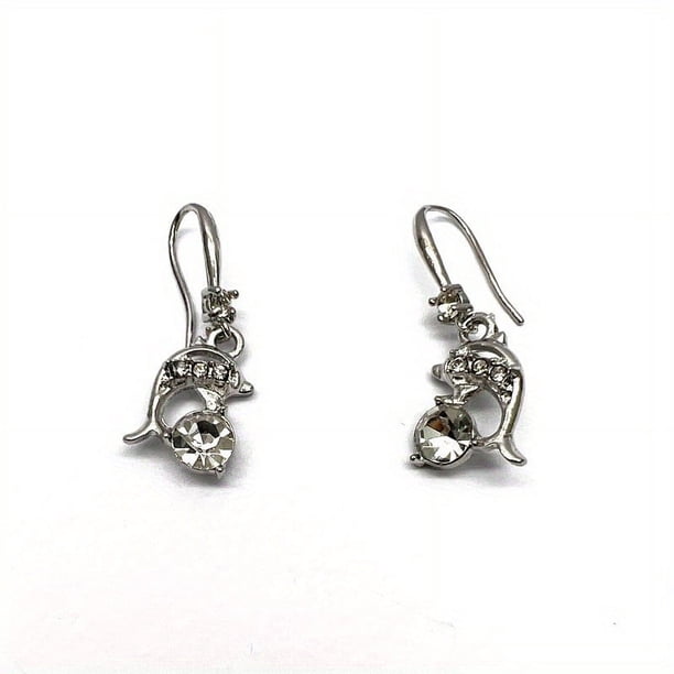 925 Silver Plating Cute White Dolphin Drop Earrings For Women Animal Earrings Jewelry