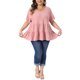 thumbnail image 2 of Agnes Orinda Blusa de Mujer Talla Grande con Ojales y Capas, Escote en V, Manga Corta, Estilo Babydoll, Casual de Verano, 1X Rosa, 2 of 6