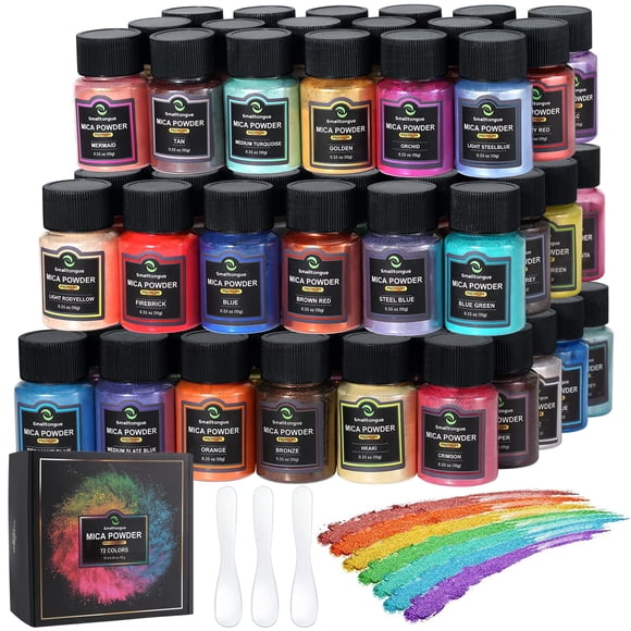 Set de polvo de mica Smalltongue, 72 colores, botellas de 10 g, resina epoxi