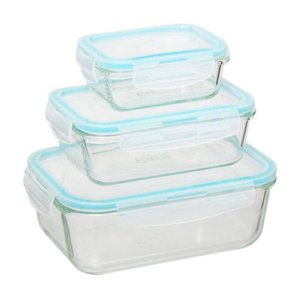 Set De 3 Contenedores De Vidrio Tapa Plastica 5Five Blanco Tamano Unico