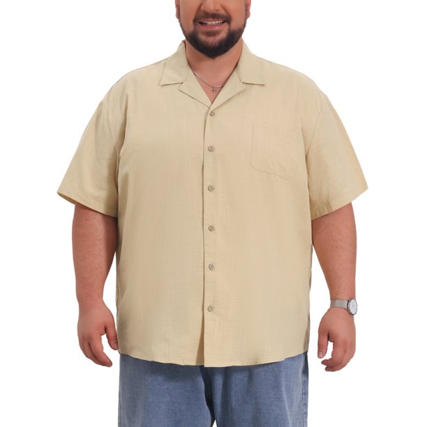 INSPIRE CHIC Camisas Hawaianas de Verano de Manga Corta con Bolsillo en el Pecho y Cuello de Campamento para Hombres Grandes y Altos Regreso a Clases 5XL Beige