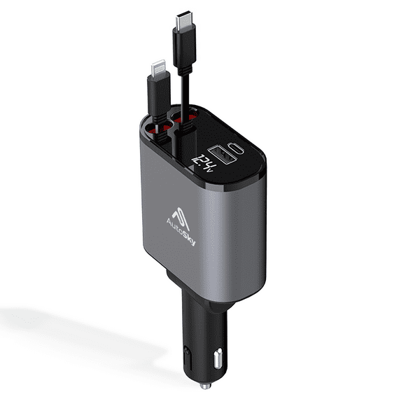Cargador de vehículo retráctil AutoSky 4 en 1 con carga rápida