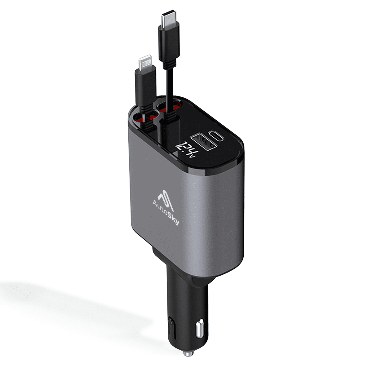 Cargador De Vehículo Retráctil Autosky 4 En 1 Con Carga Rápida