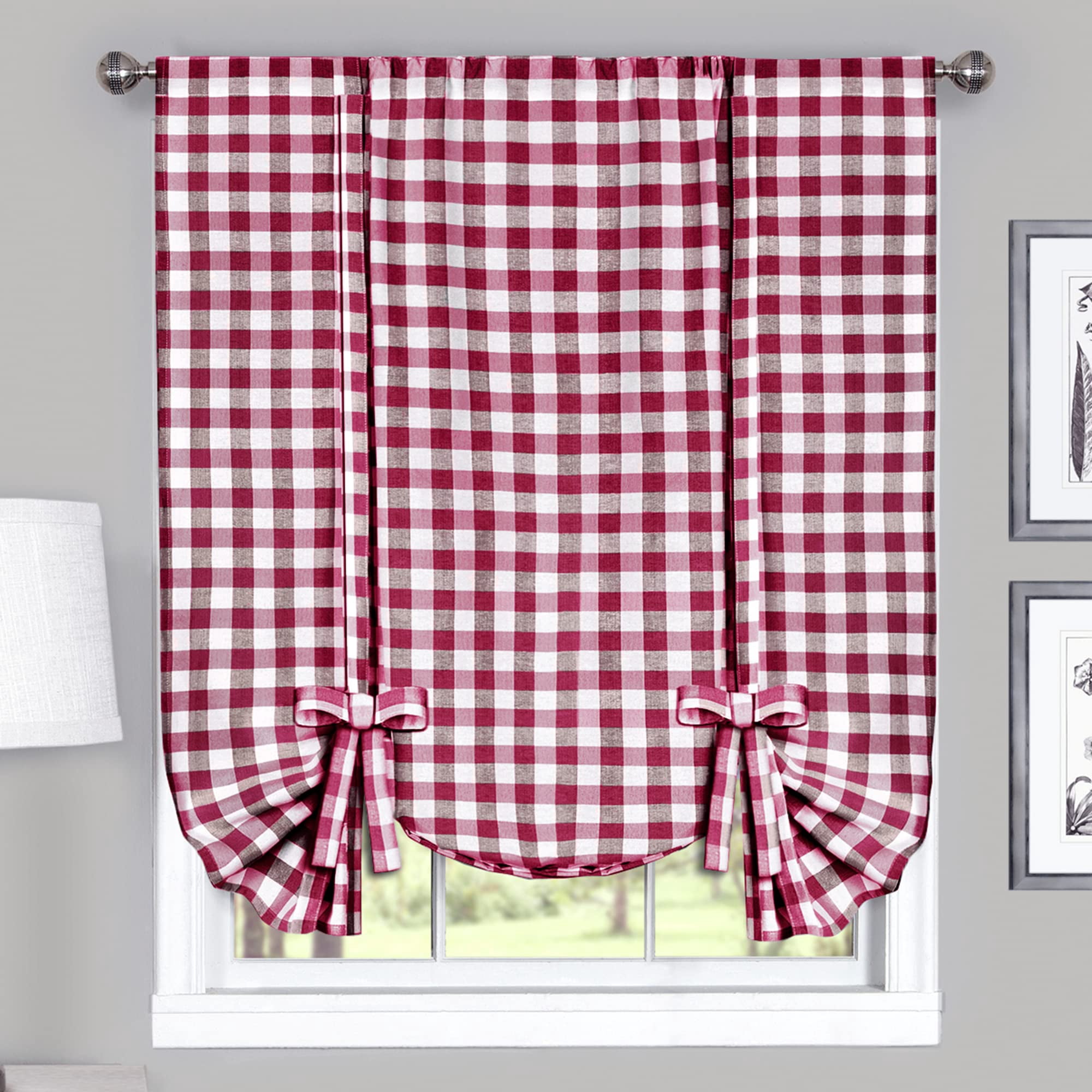 Cortina De Ventana Achim Buffalo Check Tieup 107 X 160 Cm, Color Burdeos