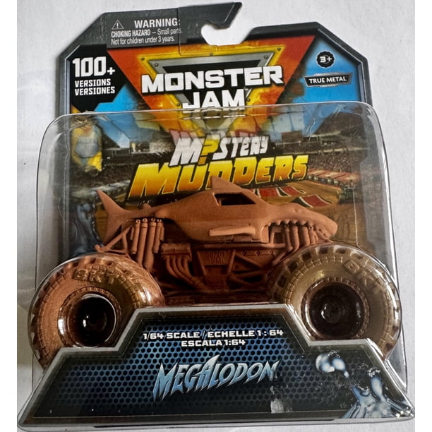 Monster Jam Megalodón Camión Monstruo Die-Cast, Mystery Mudders para Revelar con Lavado, Escala 1:64