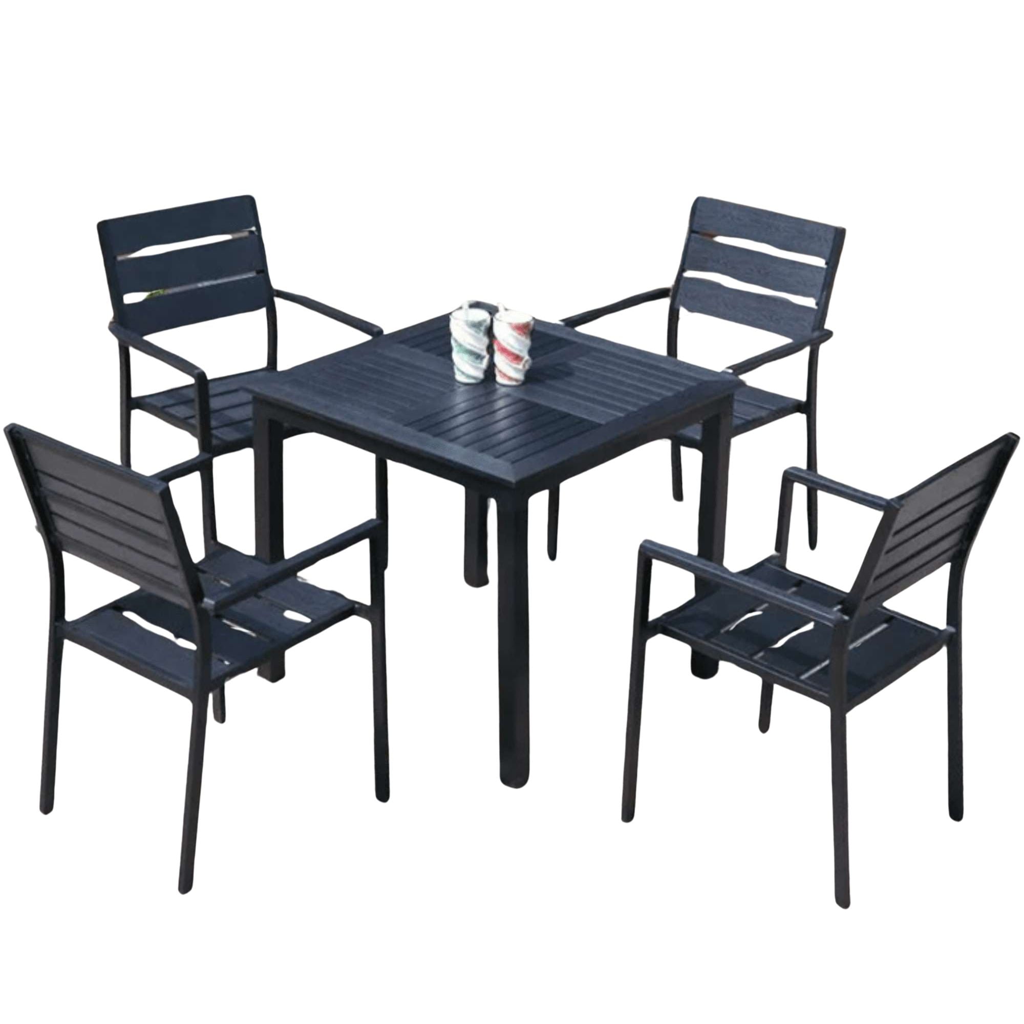 Velazio - Juego De Comedor Cuadrado 80 Cm Terraza, Restaurante, Exteriores 4 Personas Resistente Al Sol Y Agua Negro