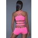 thumbnail image 3 of Conjunto de 2 Pzas de Red de Seda Que Incluye un top Corto sin Mangas con Tirantes Cruzados y un Par de Shorts de Cintura Alta de Color Rosa Neón., 3 of 3