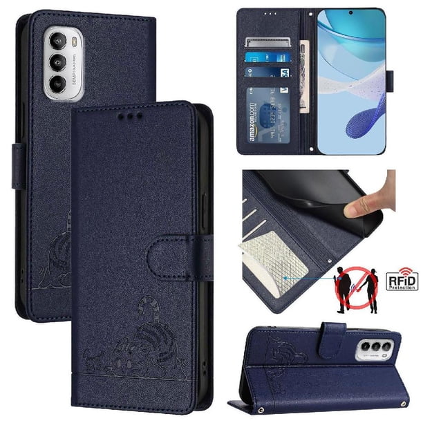 Funda tipo cartera FOXDOCK para Motorola MOTO G 5G 2022 con soporte, ranuras, RFID, diseño de gato