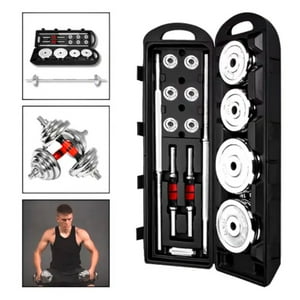 Set Mancuernas Barra Extendible 50 Kg Boomfit Cromo Maleta