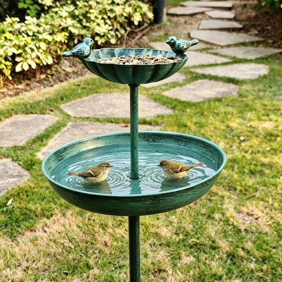 Bañera para pájaros JOYBEE HOME&GARDEN 97 cm de metal con doble estaca, azul