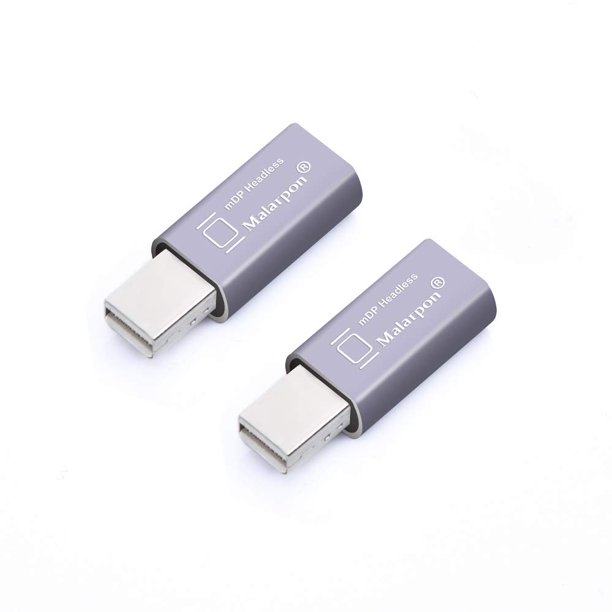 Malarpon Emulador Mini DisplayPort sin monitor (Ghost Display) con luz azul para PC 4K – Adaptador Dummy 2P (compatible 1080@60Hz‑3840x2160@17Hz)