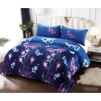 Aladdins Shop - Cobertor De Invierno De Plush Y Chiporro 2 Plazas Azul Mariposas