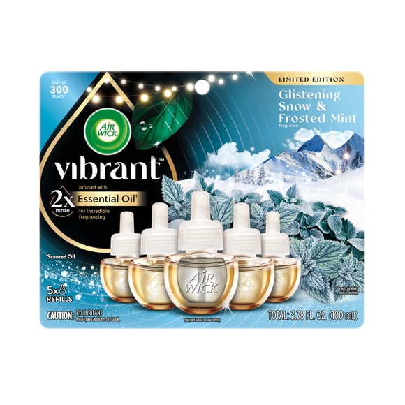 Aceite Air Wick Plug In Advanced con aroma a nieve brillante y menta escarchada, 5 unidades