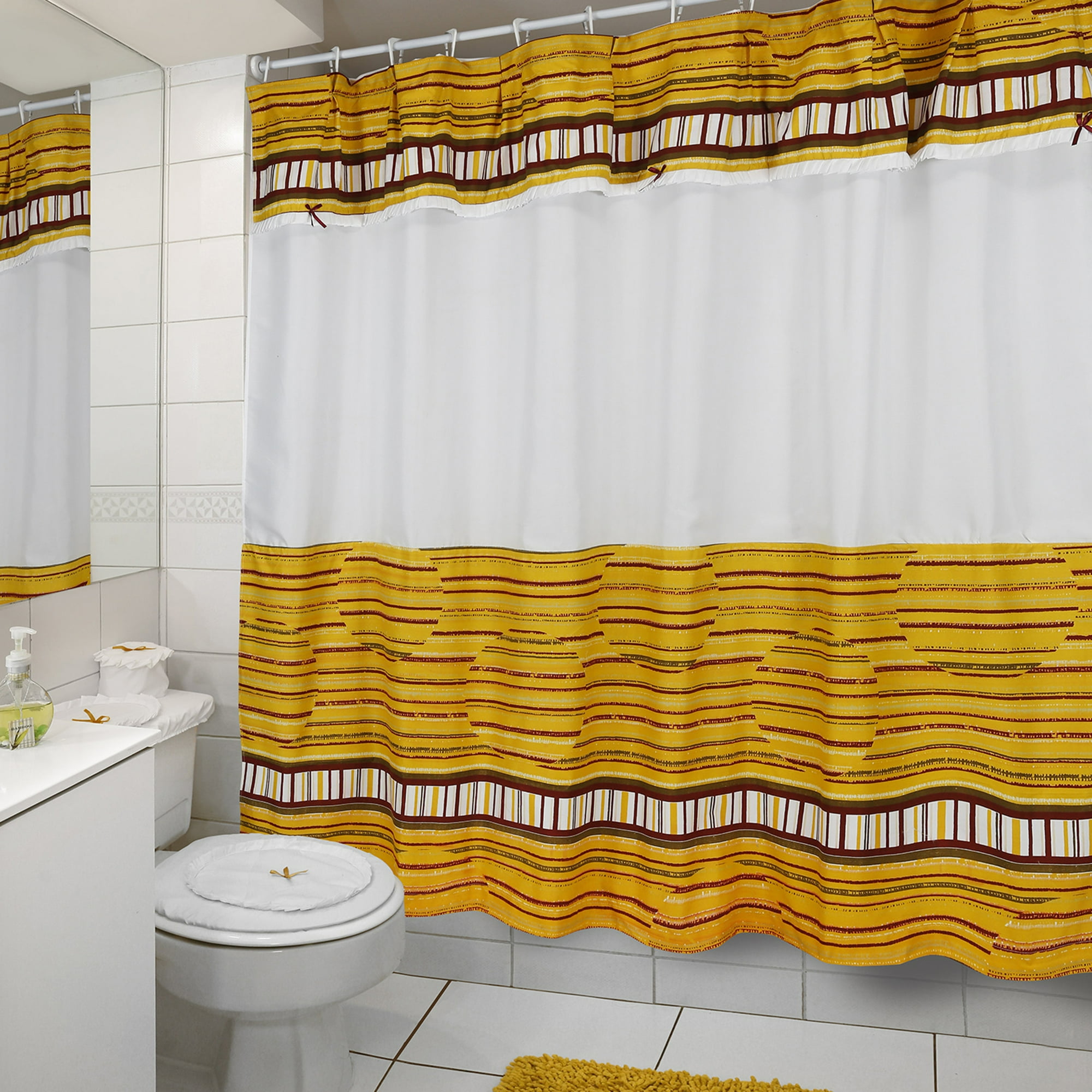 Mallorca - Juego De Cortina Para Baño Barras Mostaza 6 Piezas