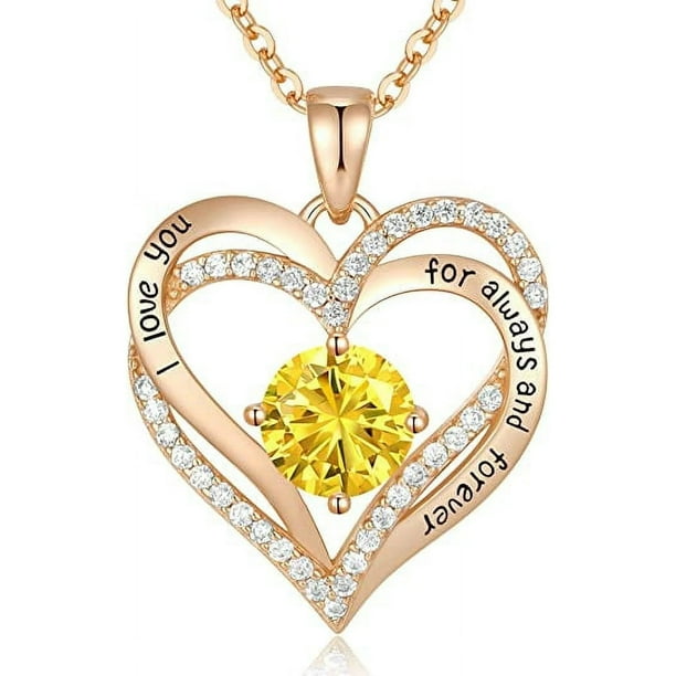 Collar HESHPAWS Love Pendant Birthstone Zirconia Plata