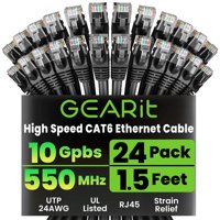 Cable Ethernet Gearit Cat 6, 1,5 Pies, 24 Unidades, 10 Gbps, Rj45, Negro