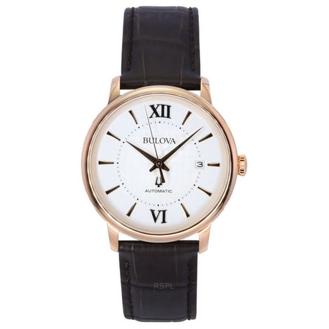 Reloj Bulova Hudson Automático Esfera Plateada Correa De Cuero 97B225 Para Hombre