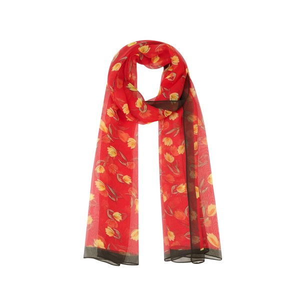 INSPIRE CHIC Bufanda Vintage Floral para Mujer, Pañuelo Ligero de Seda para Protección Solar, Envoltura para la Cabeza, Bandanas para Verano, Talla Única Rojo