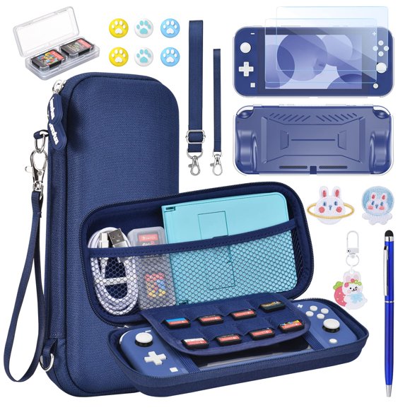 Paquete de accesorios InnoAura 17 en 1 para Switch Lite con funda azul