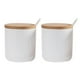 thumbnail image 1 of No azucarero de cerámica, azucarero de porcelana con tapa de madera y cuchara de porcelana, azucarero retro pequeño, adecuado para cafetería, cocina y desayuno en casa, color blanco, 1 of 5
