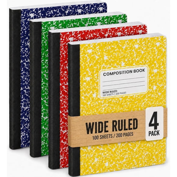Cuadernos Manaloom 25 cm ancho, renglones anchos, pack de 4