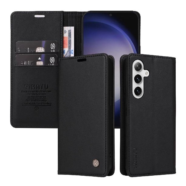 Funda Billetera de Cuero para Samsung Galaxy S25 con Tarjetero y Soporte - Tapa Magnética Negro