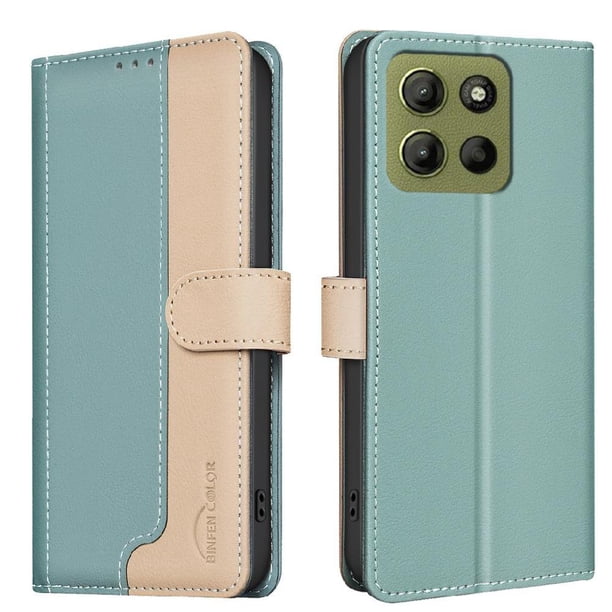 Funda Cartera con Bloqueo RFID para Motorola Moto G15 con Ranuras y Soporte Verde
