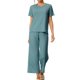 thumbnail image 2 of INSPIRE CHIC Conjunto de Pijama de Mujer Acanalado de Manga Corta Modal con Puños con Volantes y Pantalones de Descanso Suaves L Azul Lago, 2 of 6