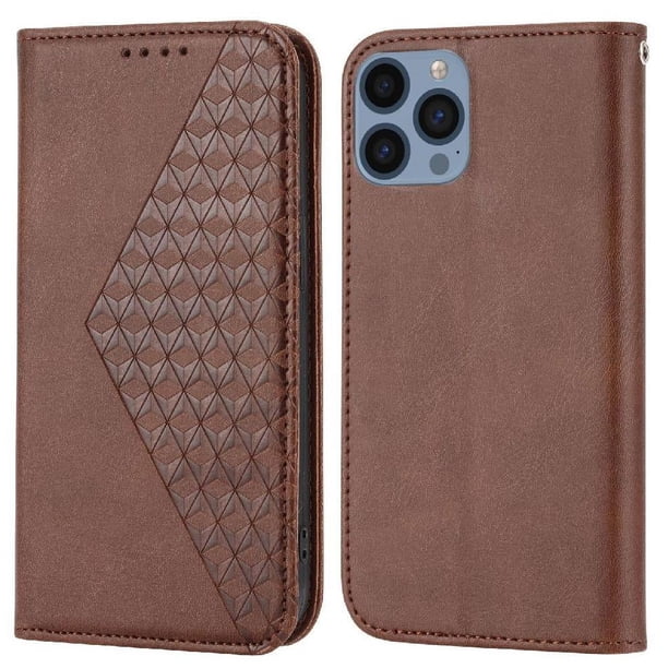 Funda Flip FOXDOCK para iPhone 12 Pro , Estilo Billetera con Diseño Rombo, Correa de Mano y Soporte, Uso Diario
