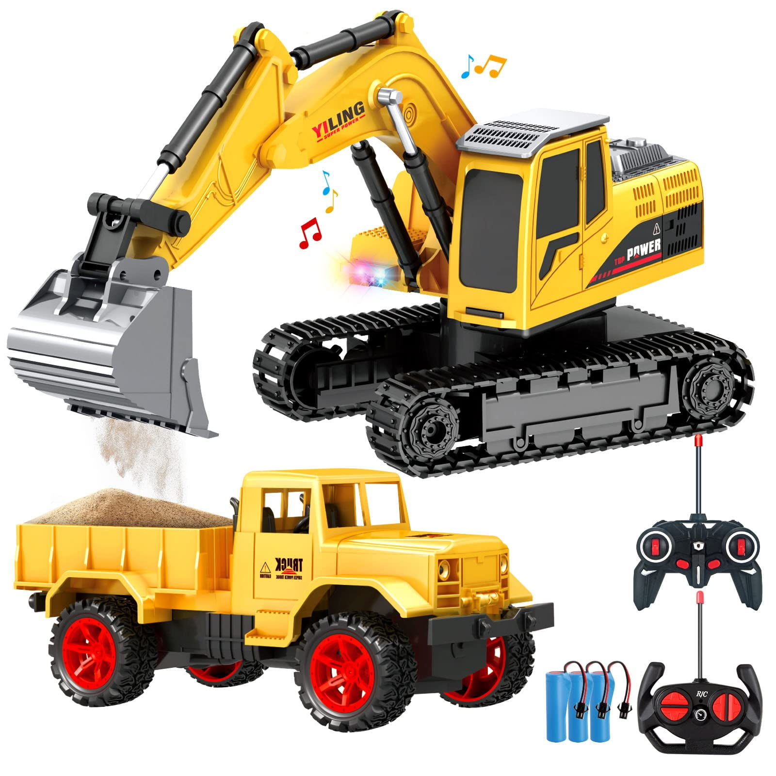 Rc Dreamer - Set De Excavadora Y Volquete De Juguete Con Control Remoto Para Niños Con Luz