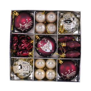 Bothyi - Set De 35 Adornos Navideños De Bolas, Decoración Para Fiestas Y Cumpleaños, Color Rojo Oscuro Y Beige.