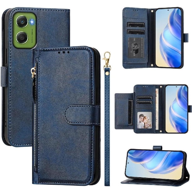 Funda Billetera Cremallera para Motorola Moto G06 4G con Porta Tarjetas, Soporte y Correa Azul