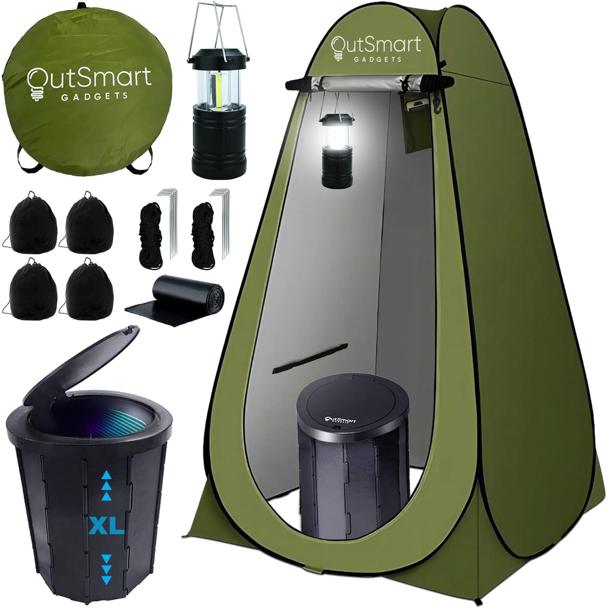 Kit De Inodoro Portátil Outsmart Gadgets Con Linterna Nocturna Para Acampar
