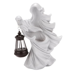 Bothyi - Estatua De Bruja Con Linterna, Obra De Arte Para Vacaciones, Bar, Decoración De Casas Embrujadas, Color Blanco
