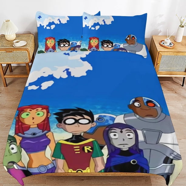 Teen Titans Go Cartoon Bedding Sets Ultra Soft Skin-Friendly Duvet Cover 3 Piece, Cute Comforter Cover Bed Set for Boys Girls Kids