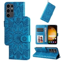 Funda Tipo Cartera Foxdock Para Samsung Galaxy S24 Ultra , Diseño Girasol En Relieve, Cuero Pu, Cierre Magnético, Soporte Y Tarjetero