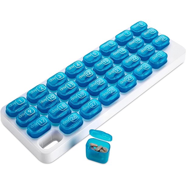 Organizador Mensual de Pastillas MEDca Grande con Cápsulas Removibles, Azul